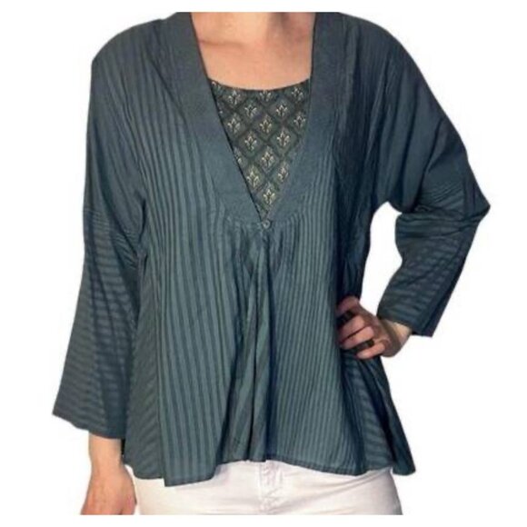 Soft Surroundings Commelina 2 Piece Blouse Layering Set Blue Sz MED - Picture 1 of 7